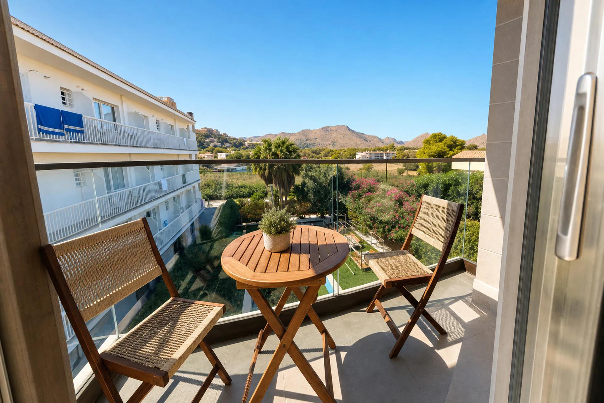 Apartment for sale in Pollensa, North Mallorca — Modern corner apartment with pool view on the first sea line in Puerto Pollensa