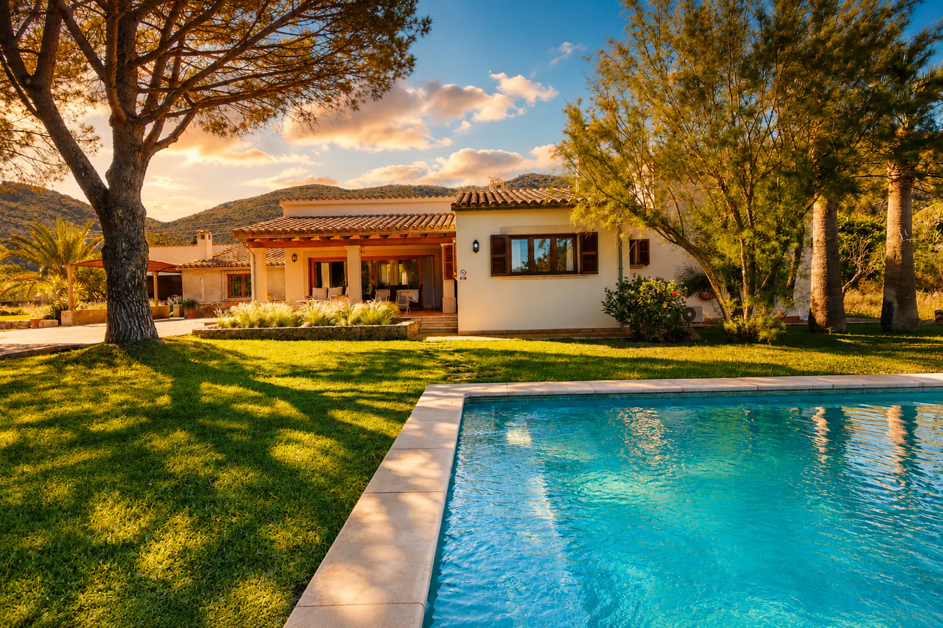 Jardí amb piscina i façana de la finca