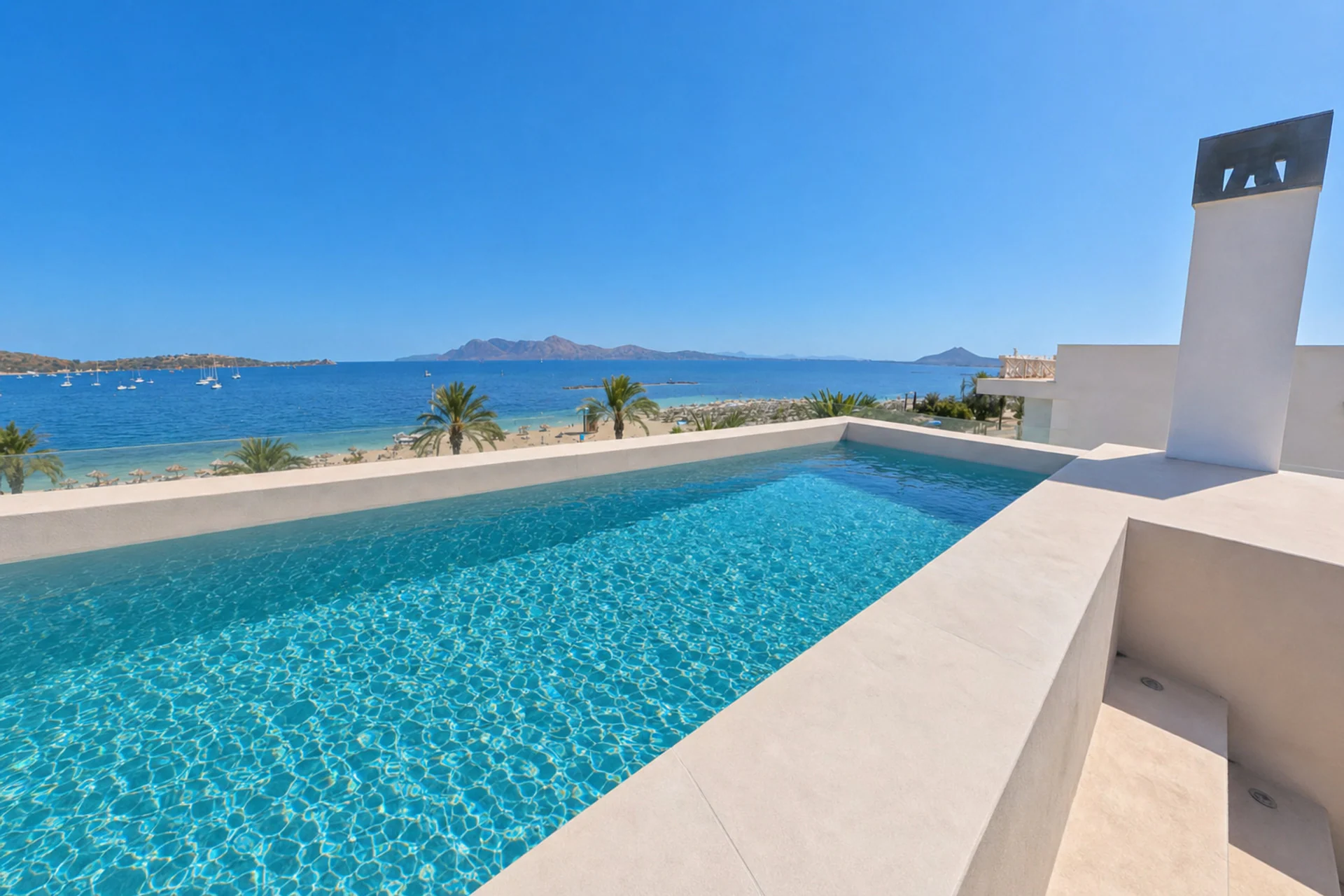 Pool terrace overlooking the bay